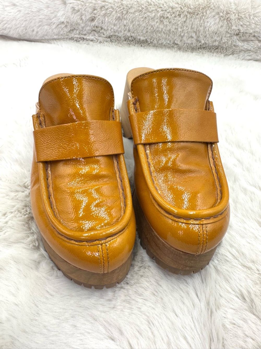 Free People Corbin Loafer Clog 38 size 8 Sedona Mustard/Tan patent leather boho - Picture 9 of 17